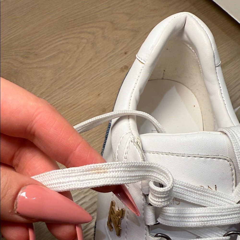Louis Vuitton White and Blue Monogram Sneakers - Picture 3 of 9
